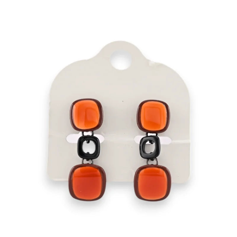 Boucles d'oreilles métal noir cubes vintage orange de chez Ikita