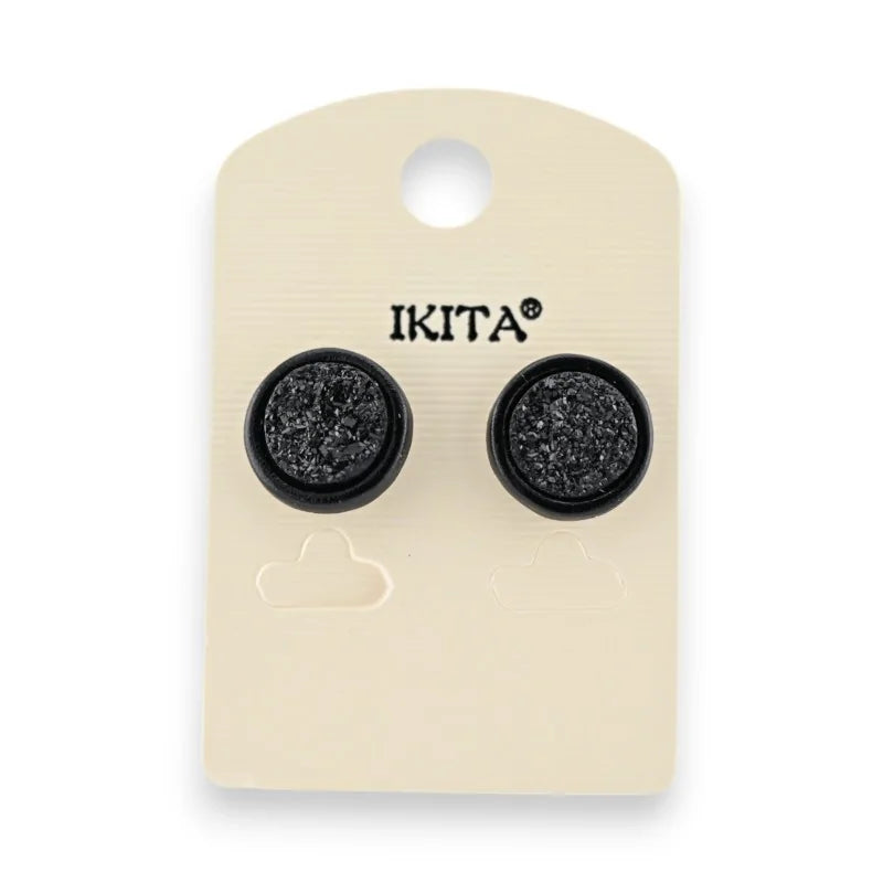 Boucles d'oreilles rondes Ikita effet crépis noir