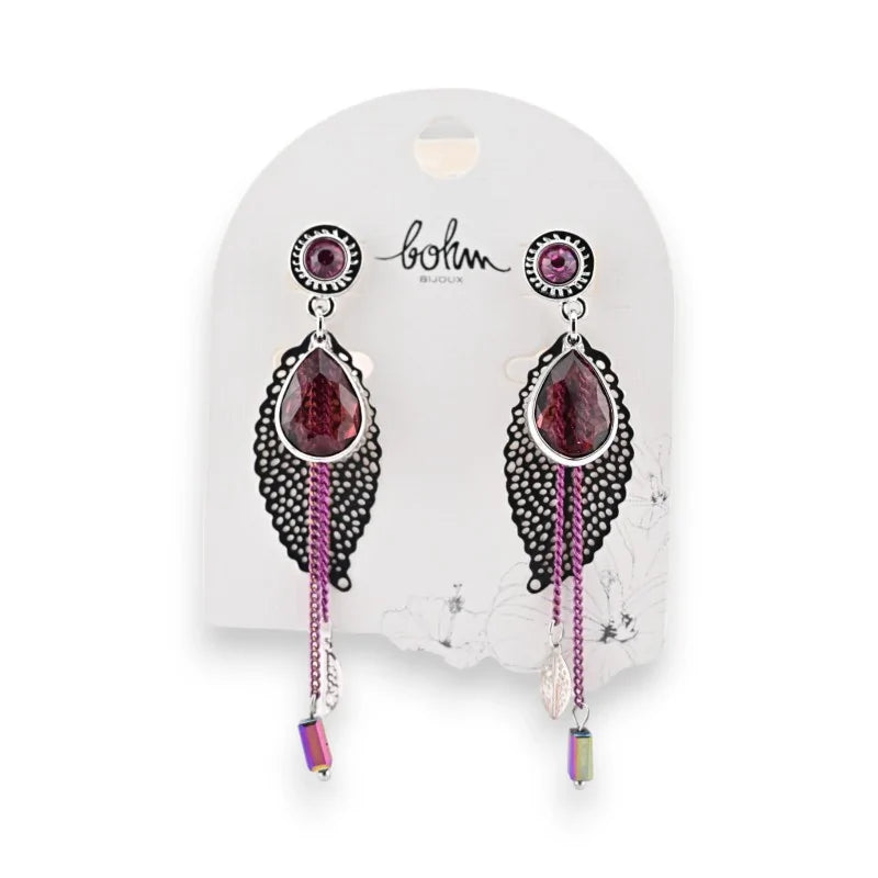 Boucles d'Oreilles Bohème Argentées Grenat de chez Bohm