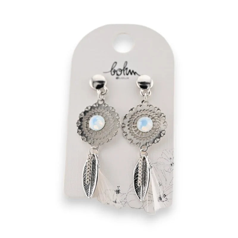 Boucles d'oreilles bohèmes Plume Blanche de chez Bohm