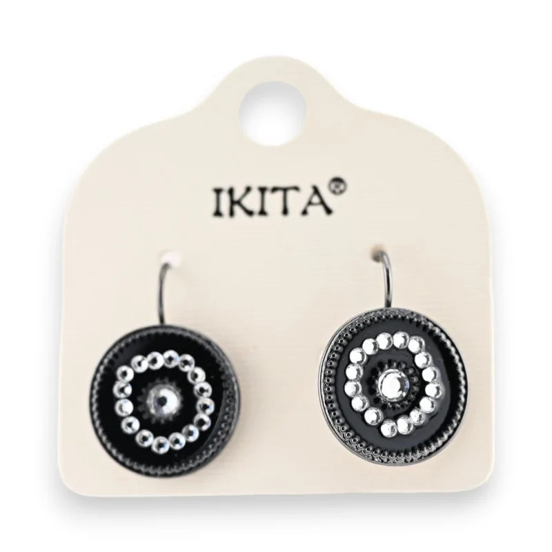 Boucles d'oreilles Ikita noire et Strass blanc