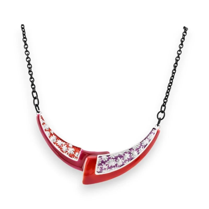 Collier croissant rouge grenat avec pierres, chaîne noire, style japonais moderne