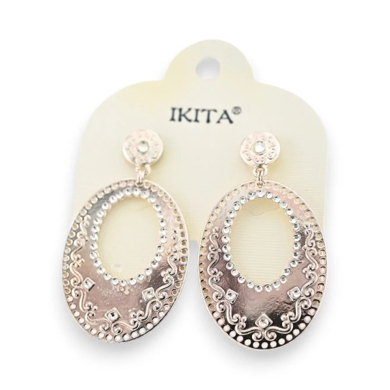 Boucles d'oreilles orientales argentées strass blanc Ikita
