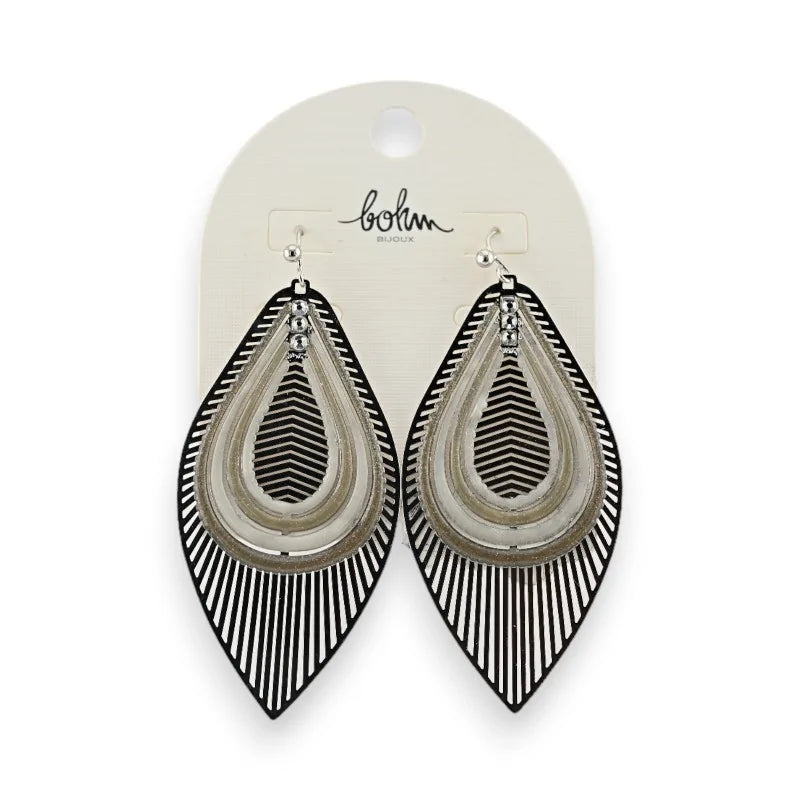 Boucles d'Oreilles de chez Bohm Feuilles Argentées nuances grises