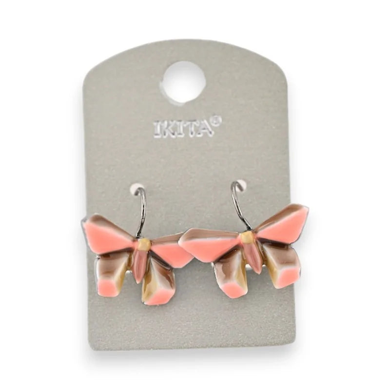 Boucles d'oreilles papillon corail et marron de chez Ikita