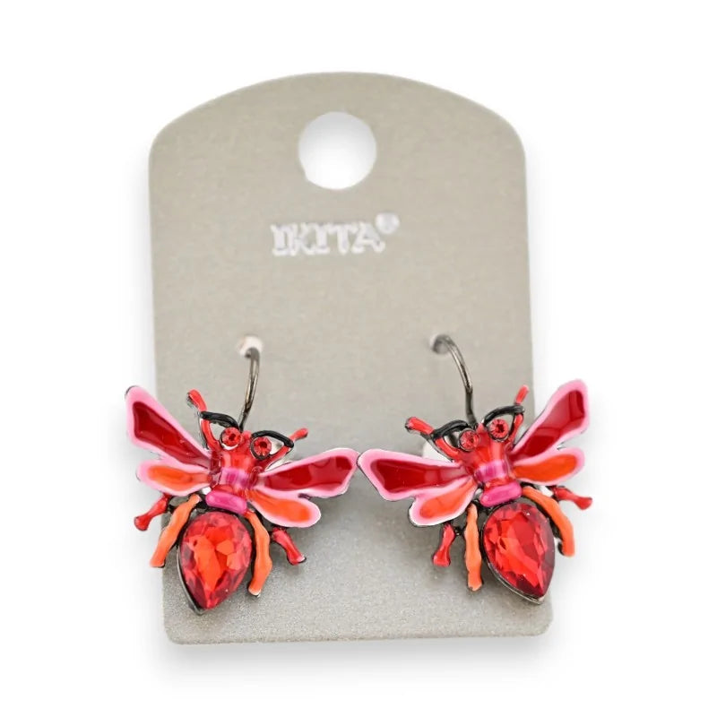Boucles d'oreilles insecte strass rouge de chez Ikita