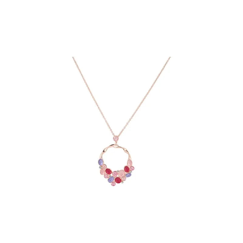 Collier médaillon circulaire doré avec perles roses et blanches, style alvéolé, Ikita