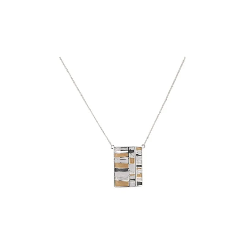 Collier argenté avec pendentif géométrique en métal bicolore or et argent, style mo...