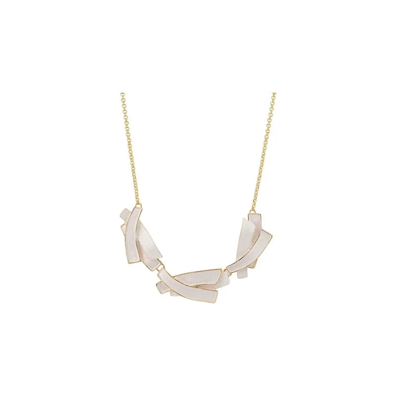Collier fantaisie médaillon graphique blanc cassé Ikita, design moderne sur chaîne d...