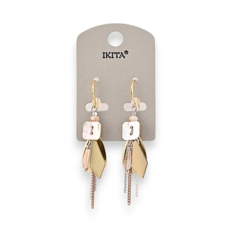 Boucles d'oreilles pendantes Ikita dorées avec breloques