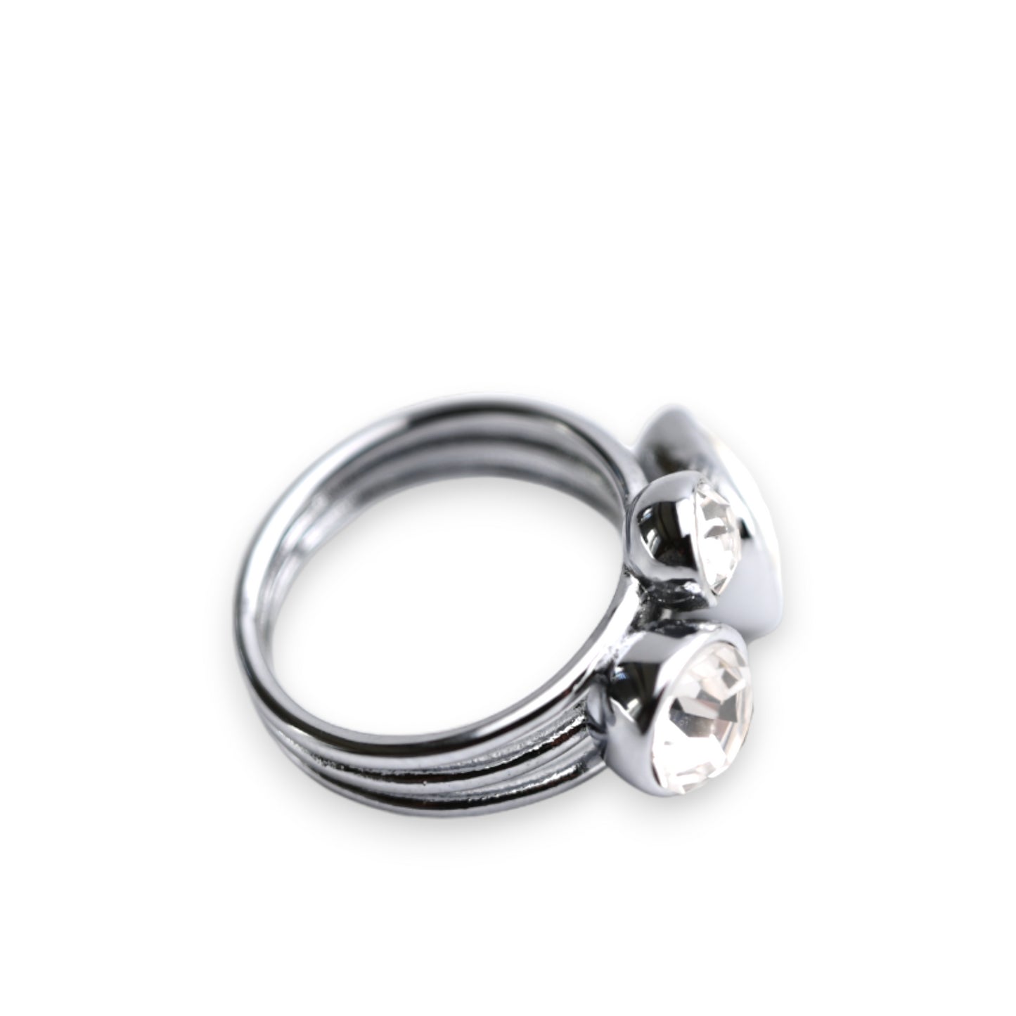 Bague acier 3 pierres blanches