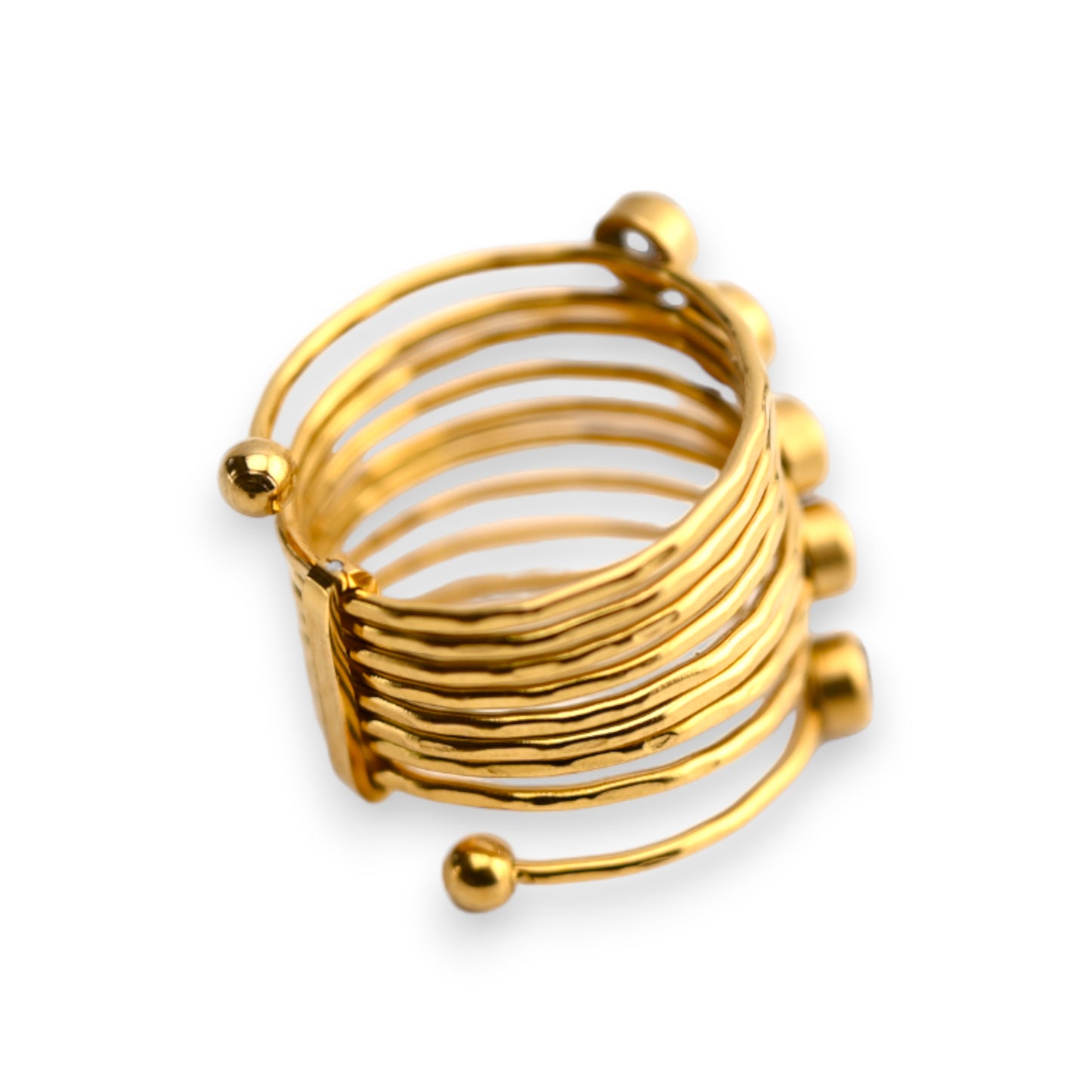 Bague acier dorée ressort strass