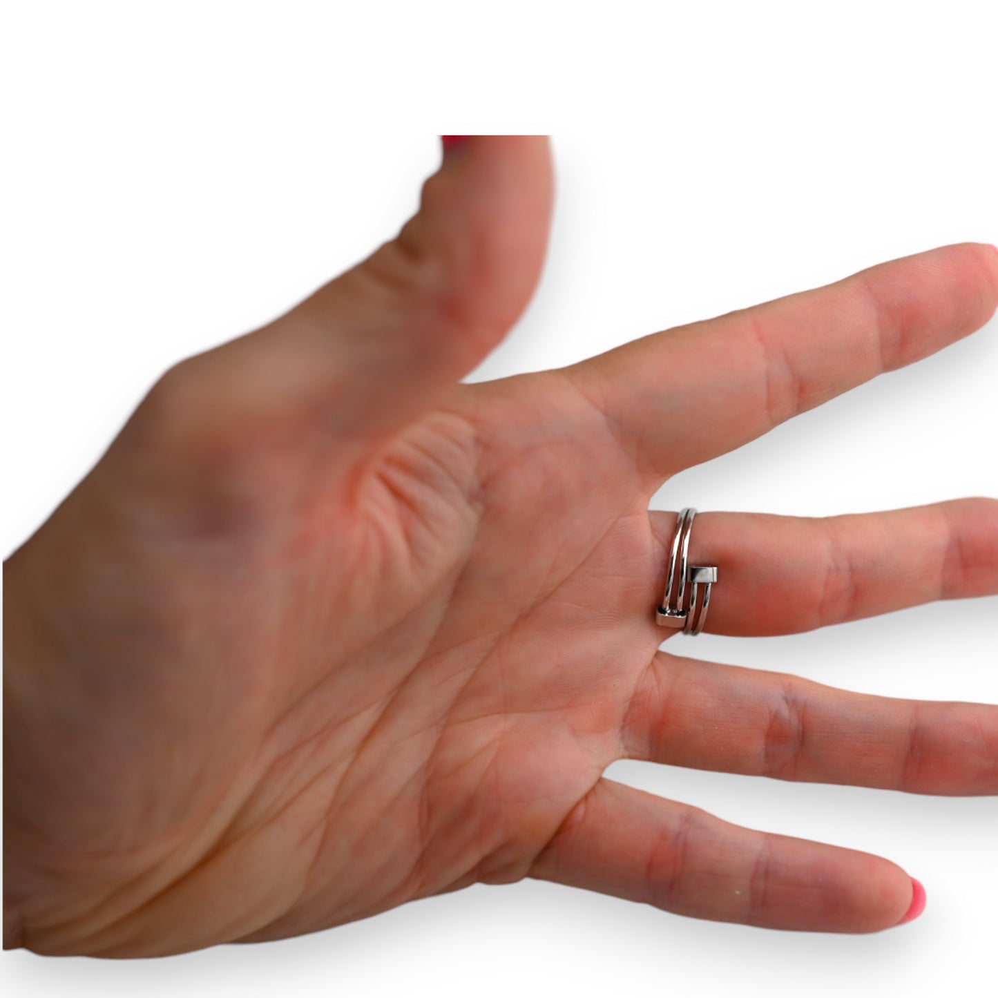 Bague acier nœud argenté