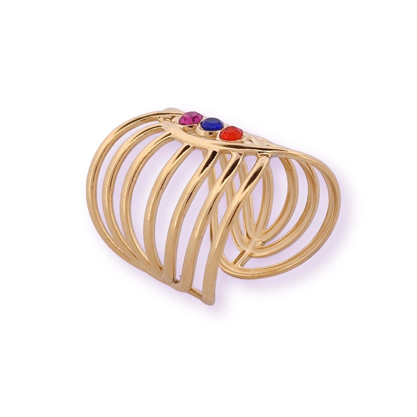 Bague dorée acier et pierre