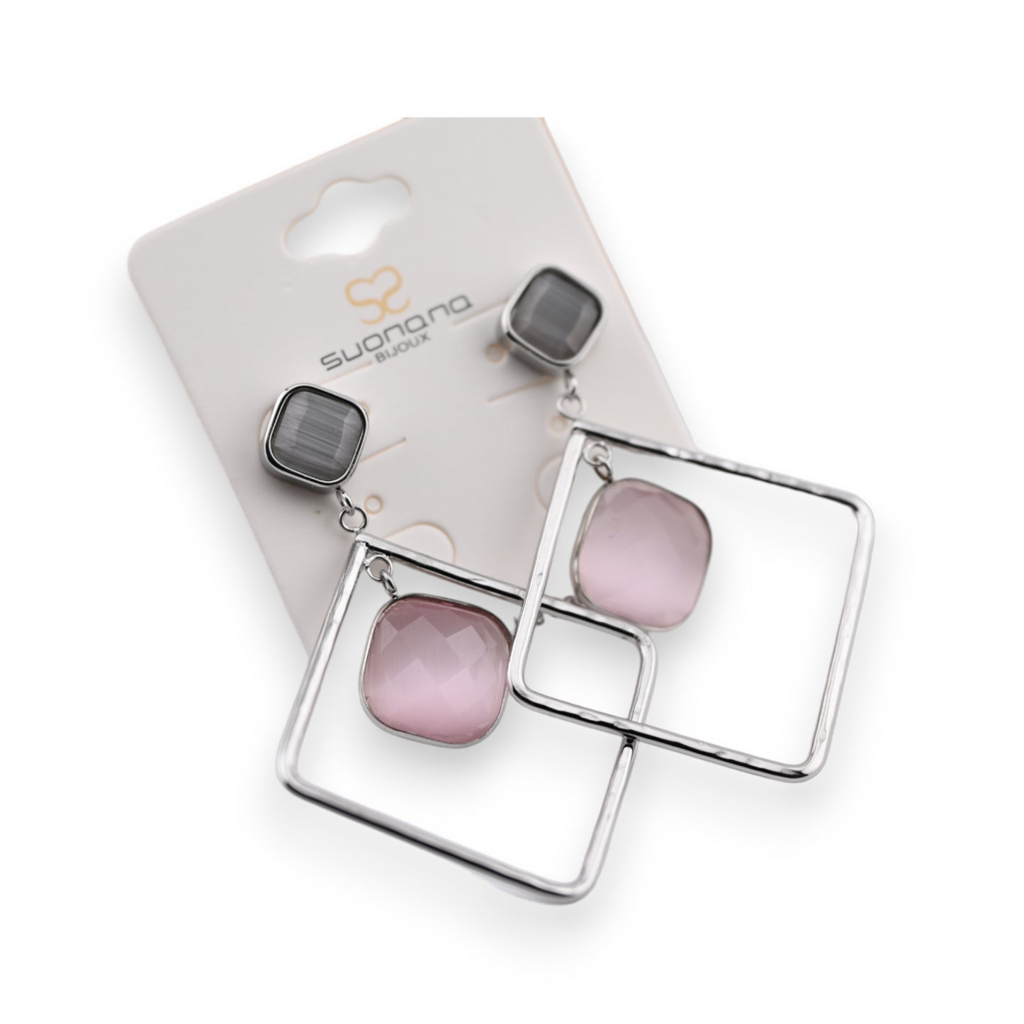 Boucle d'oreille acier argenté pendante forme géométrie