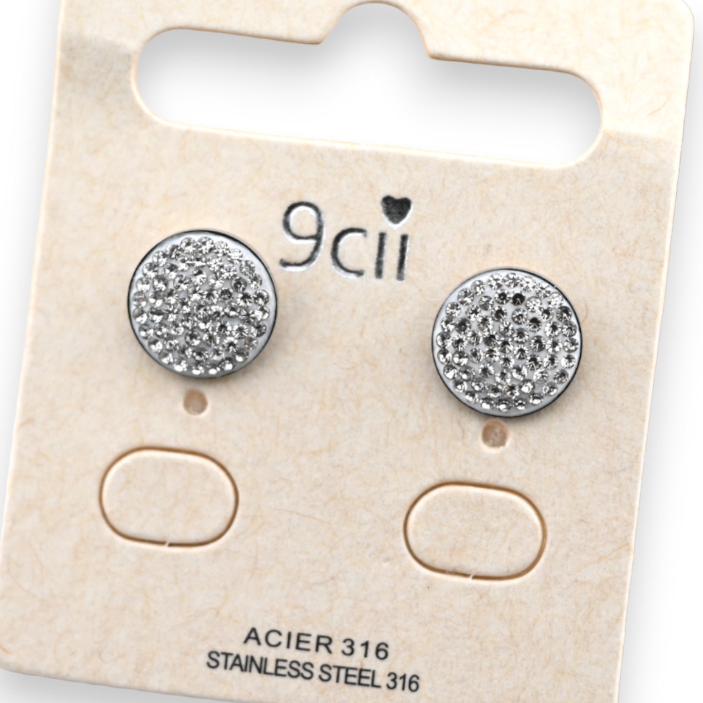 Boucle d'oreille acier argenté ronde strass