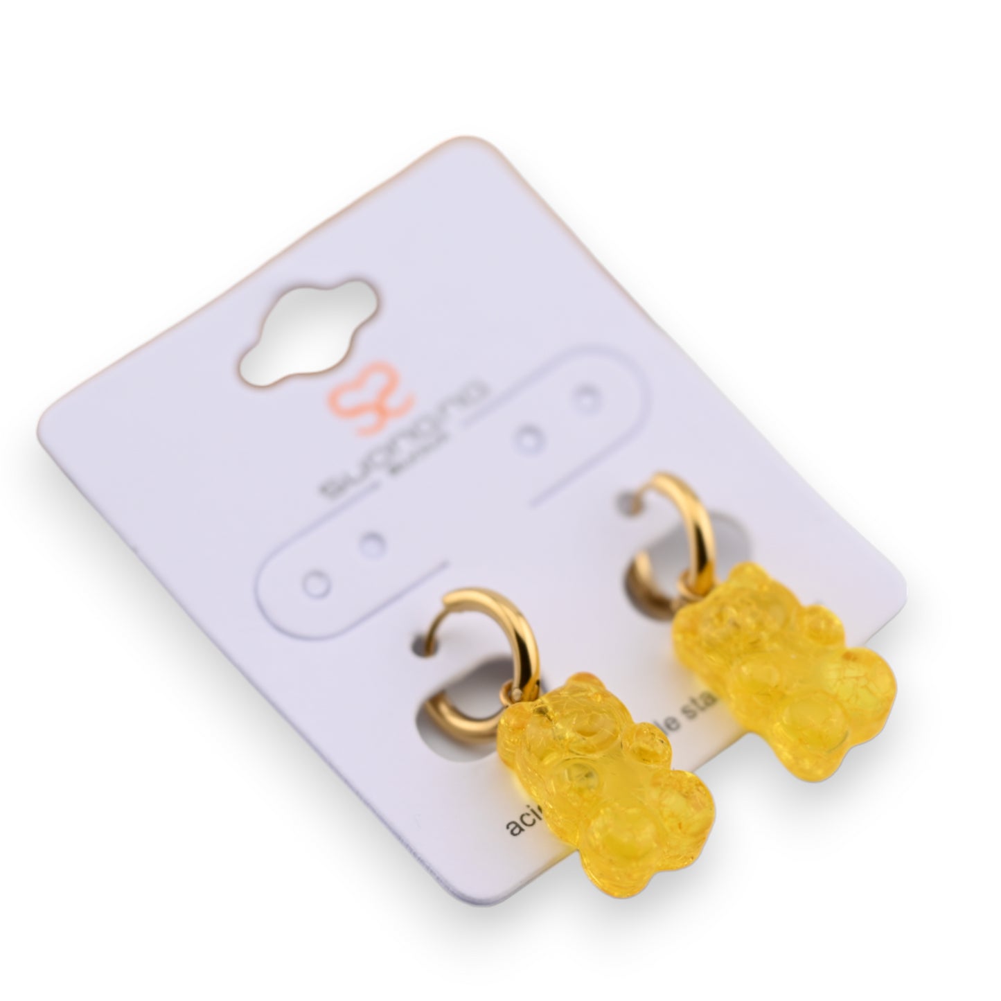 Boucle d'oreille acier nounours bonbon jaune