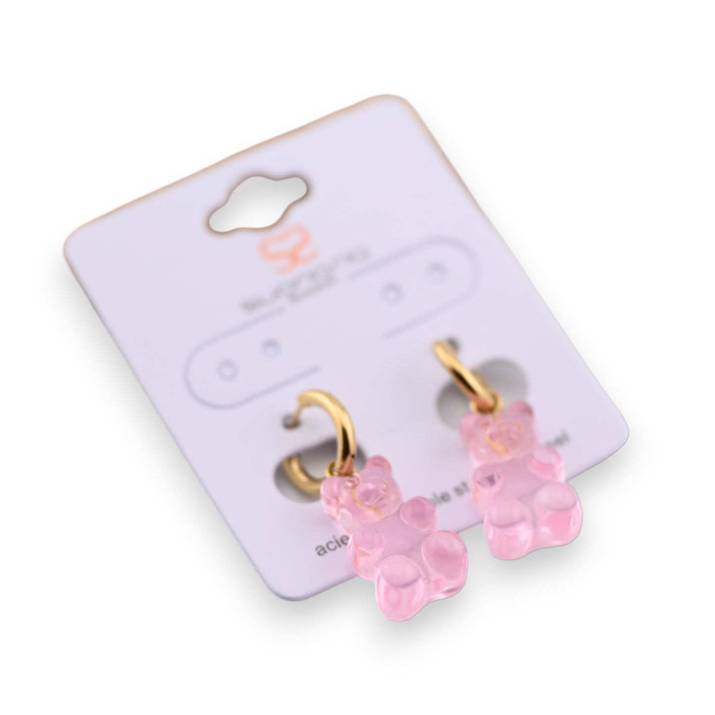 Boucle d'oreille acier nounours bonbon rose
