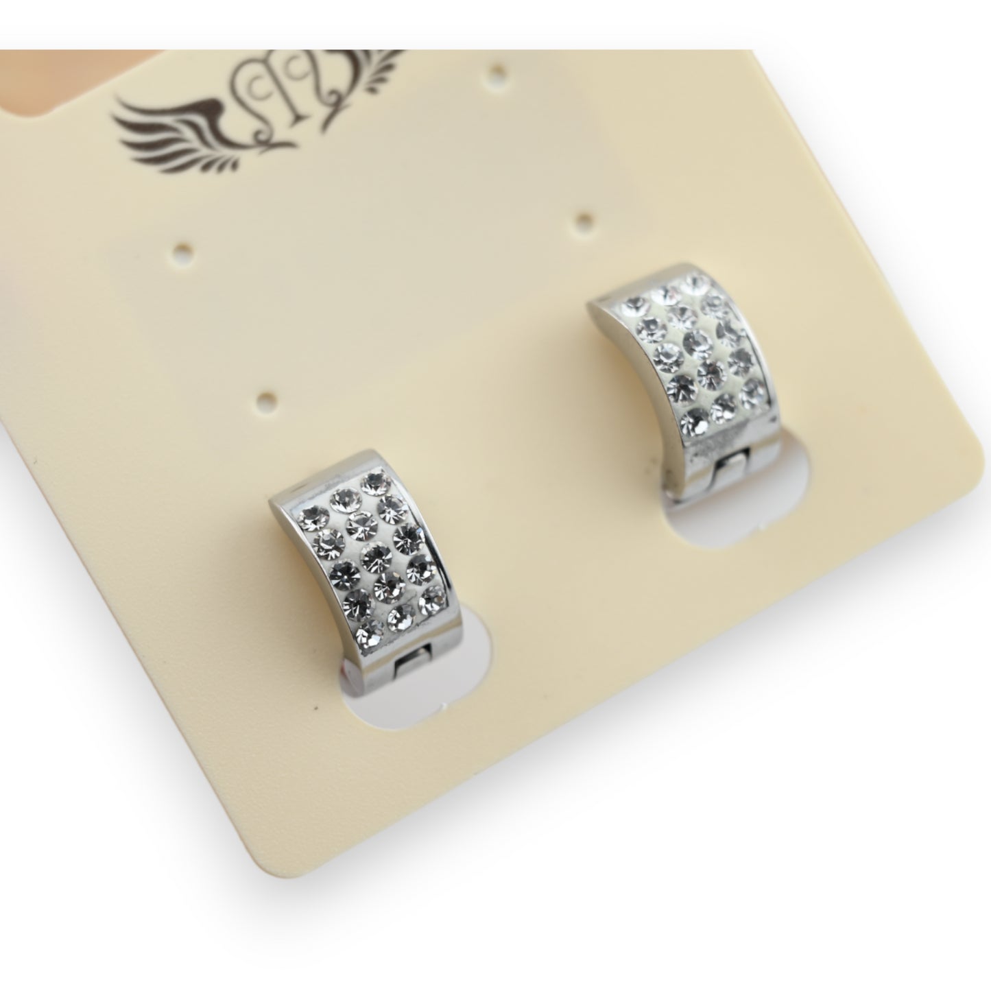 Boucle d'oreille acier petit anneau argenté strass