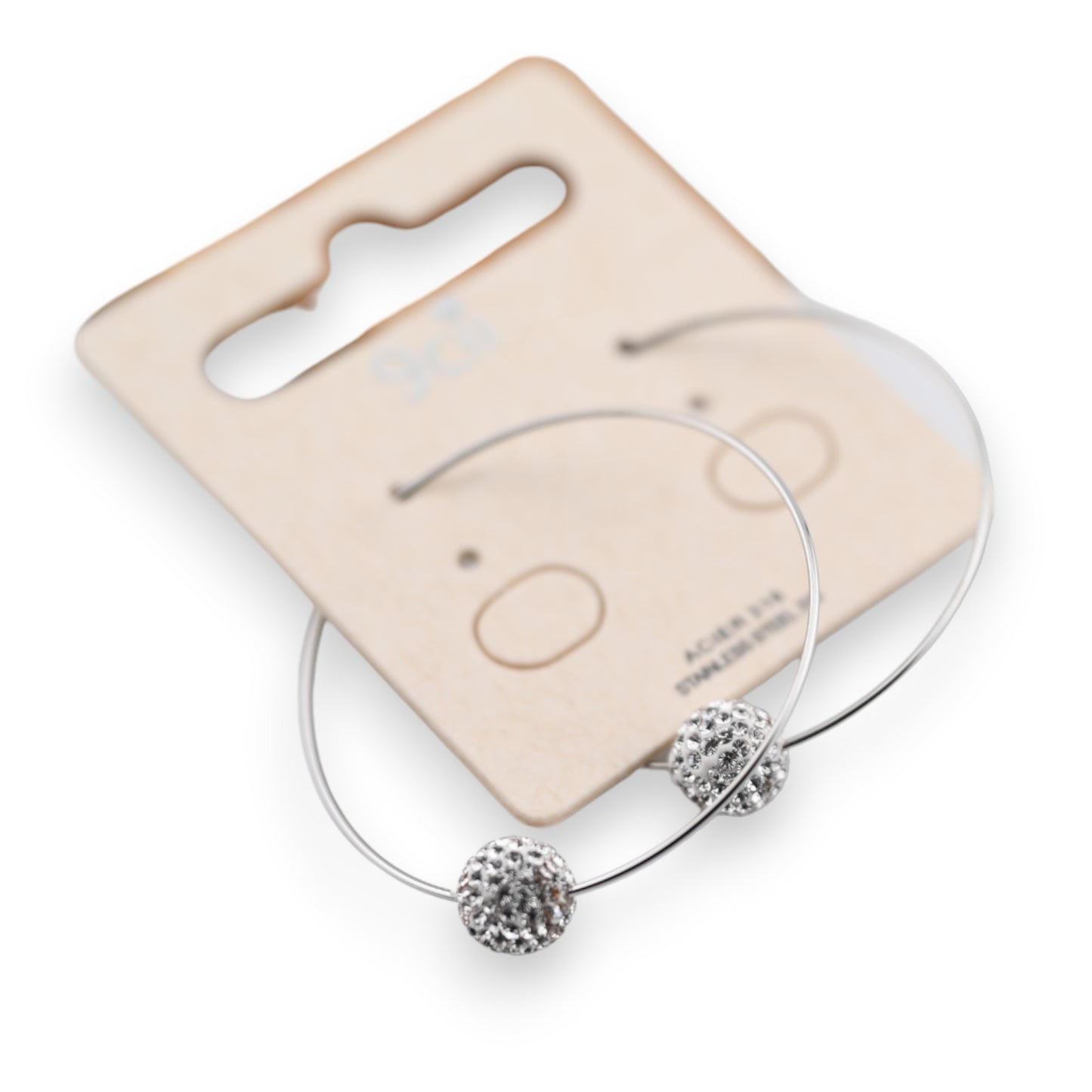 Boucle d'oreille créole acier argenté boule strass