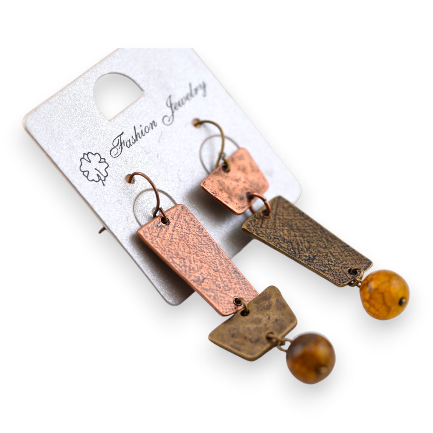 Boucle d'oreille fantaisie pendante ethnique cuivré géométrique