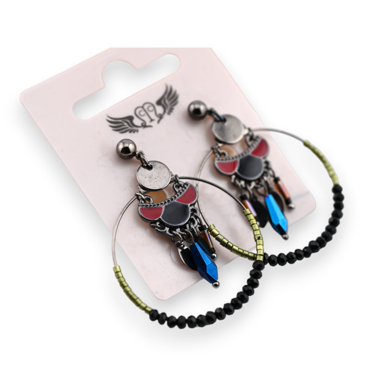 Boucle d'oreille fantaisie pendante ronde