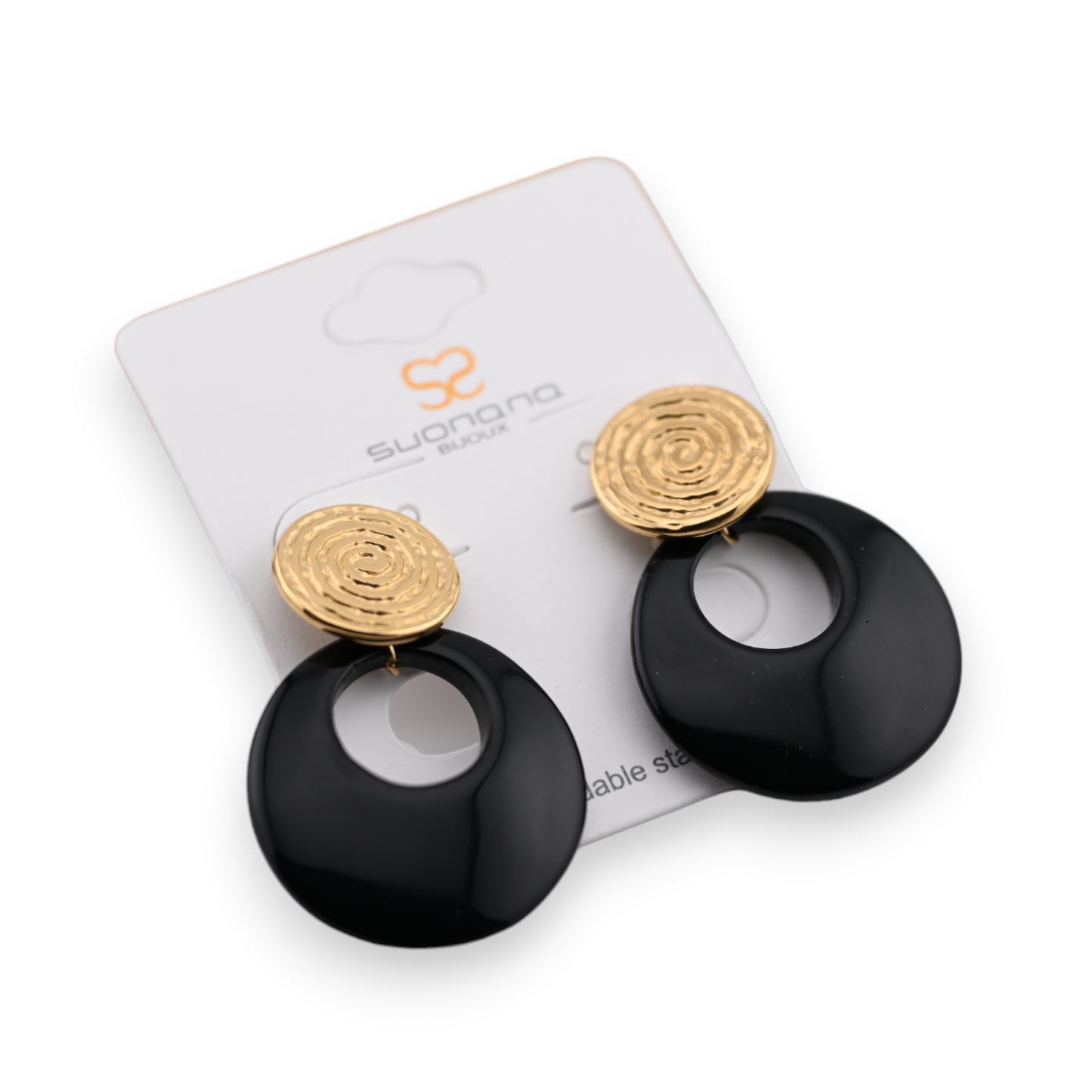 Boucle d'oreille fantaisie plastique noire