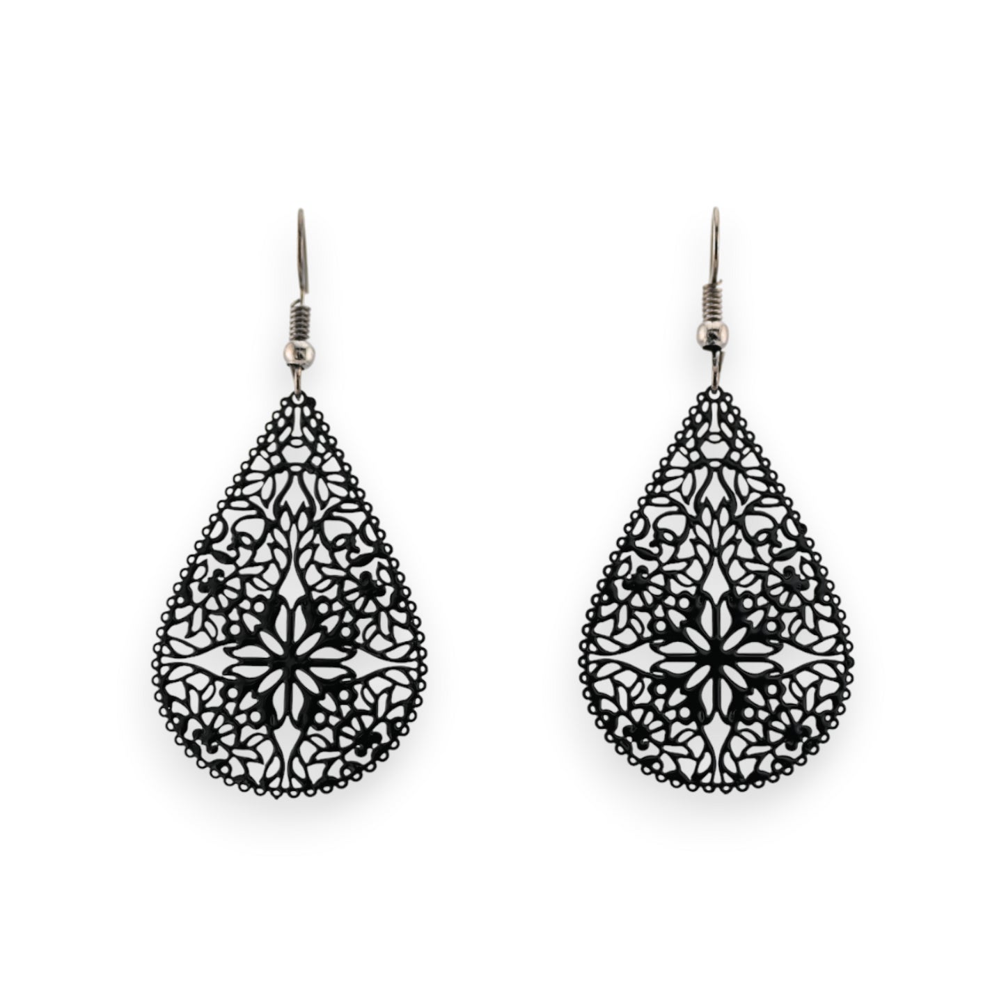 Boucle d'oreille goutte dentelle métal noir