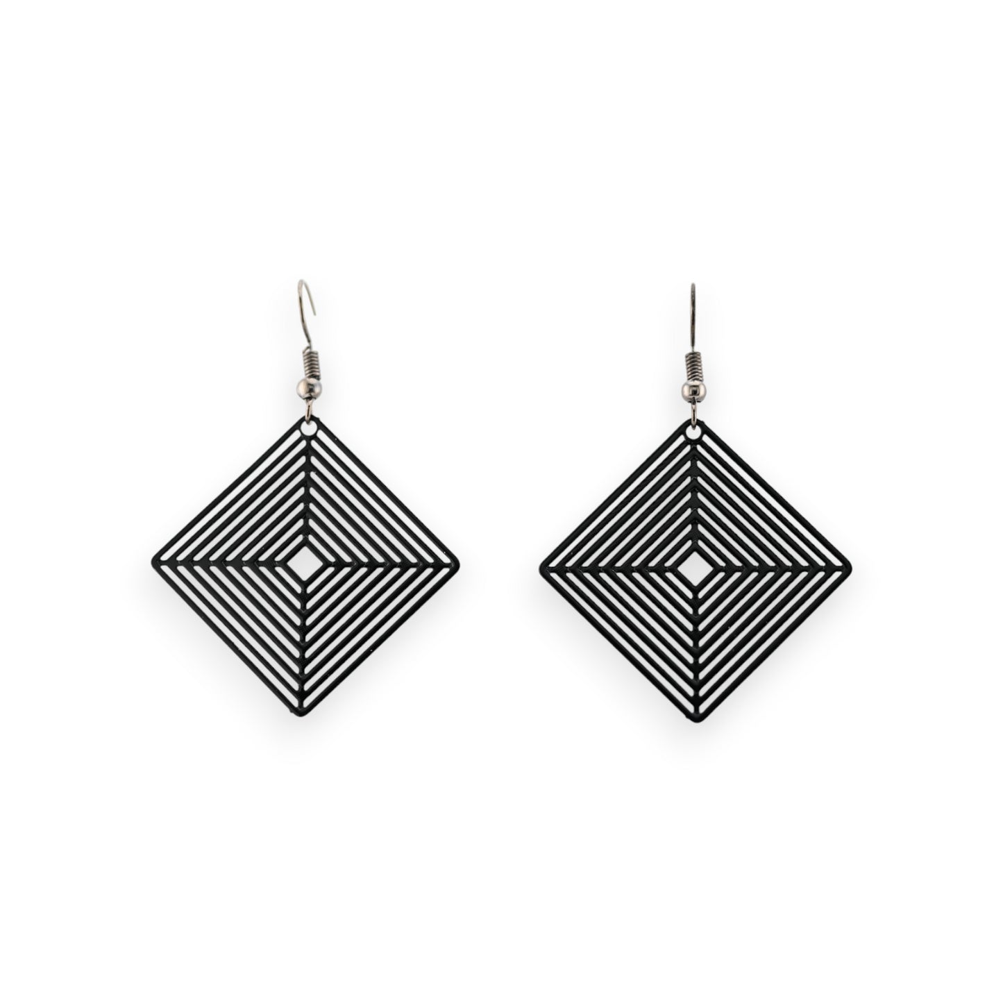 Boucle D'oreille noir Losange Effet Dentelle Métal