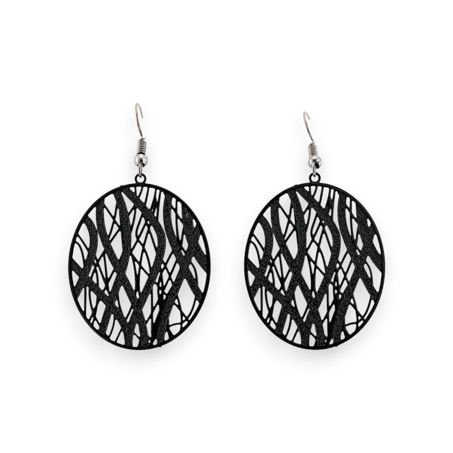 Boucle D'oreille Ovale noir Dentelle Métal