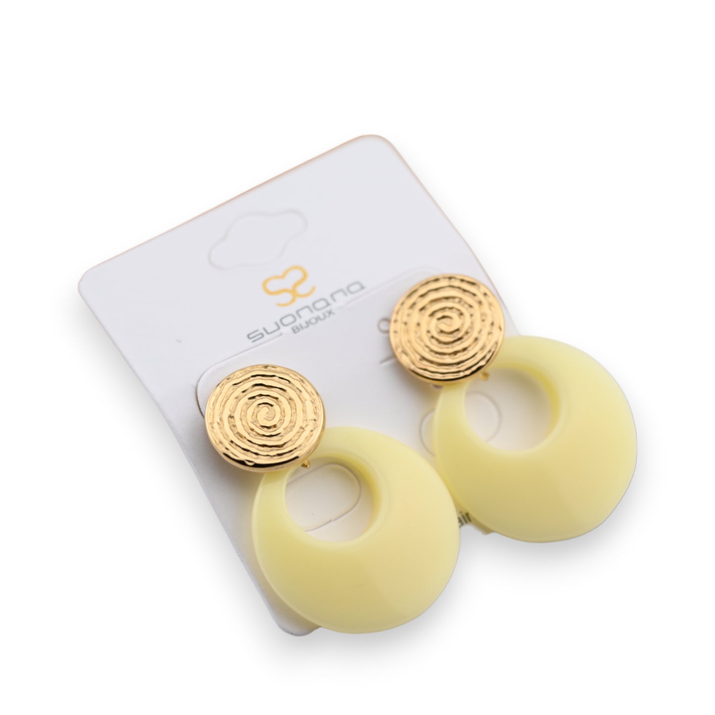 Boucle d'oreille ronde plastique jaune clair