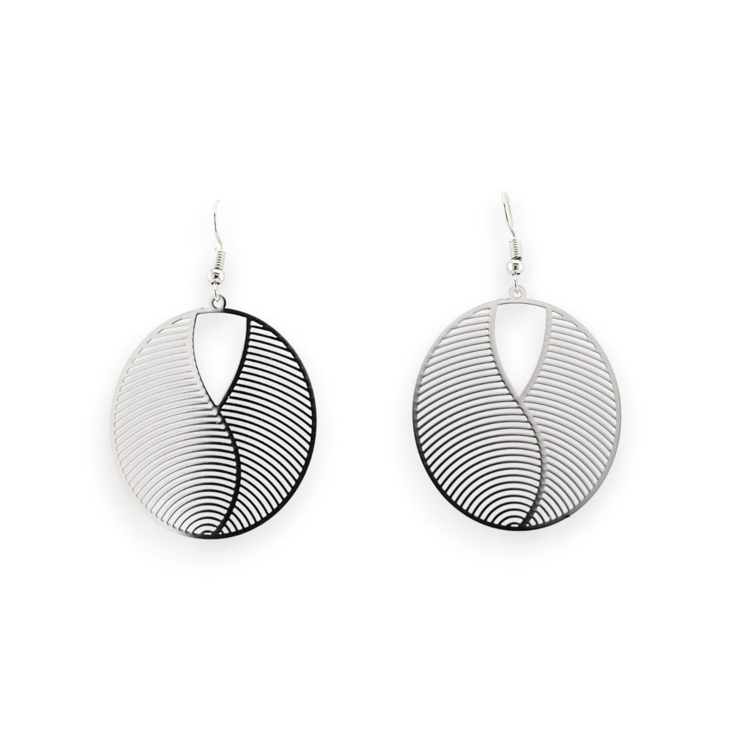 Boucles D'oreilles argentées ovale effet miroir Dentelle Métal