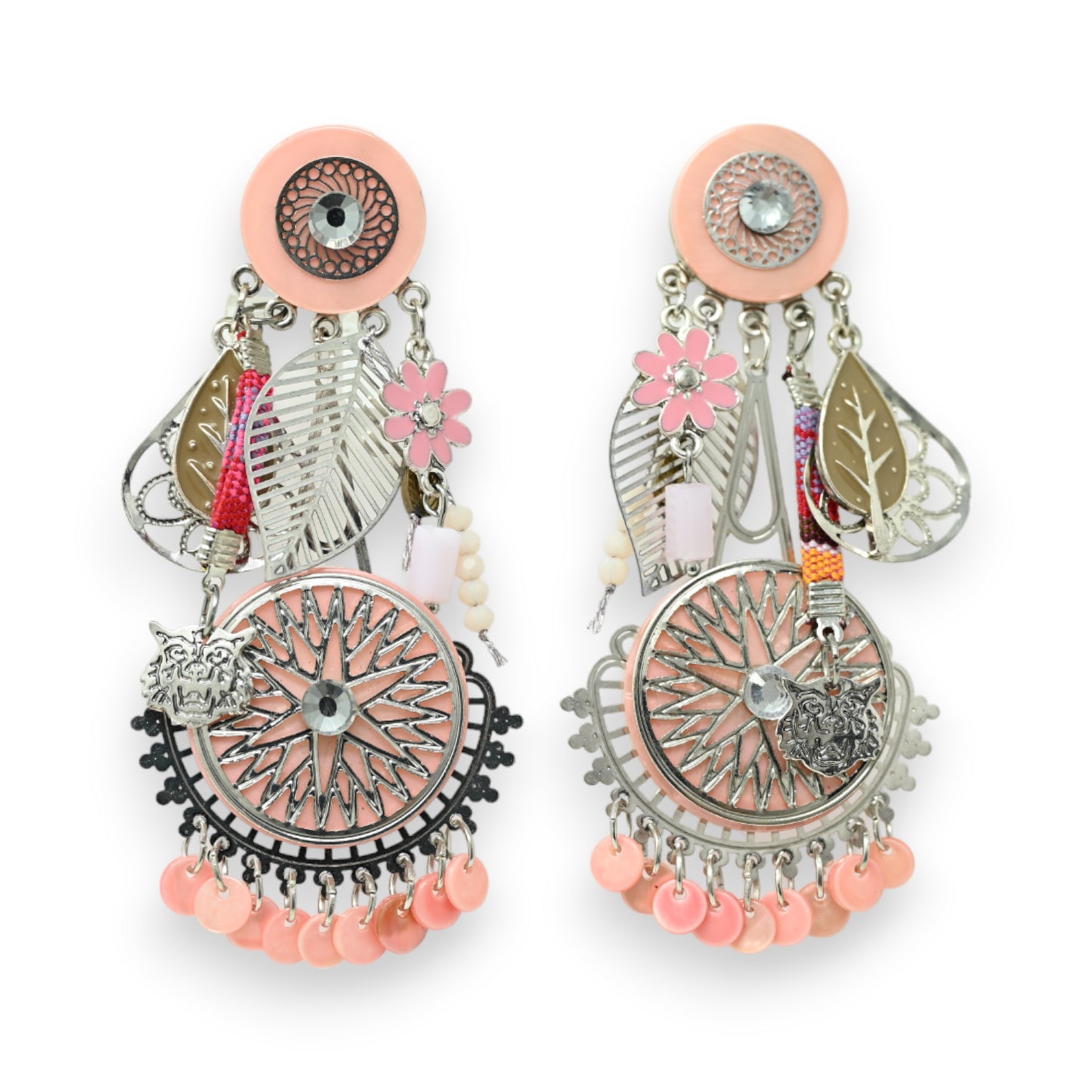 Boucles d'oreilles clip bohème rose tendre