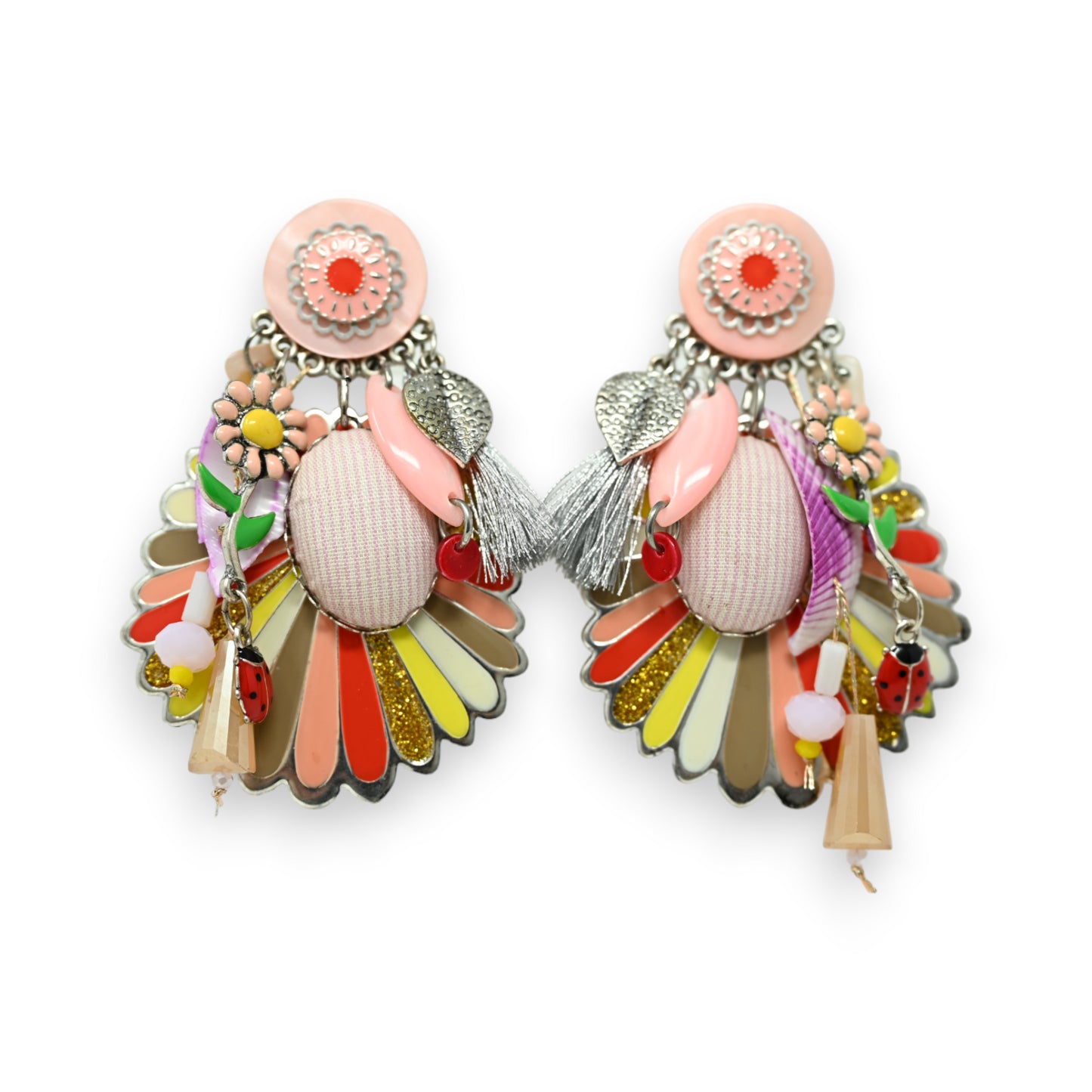 Boucles d'oreilles clip marguerite multicolore