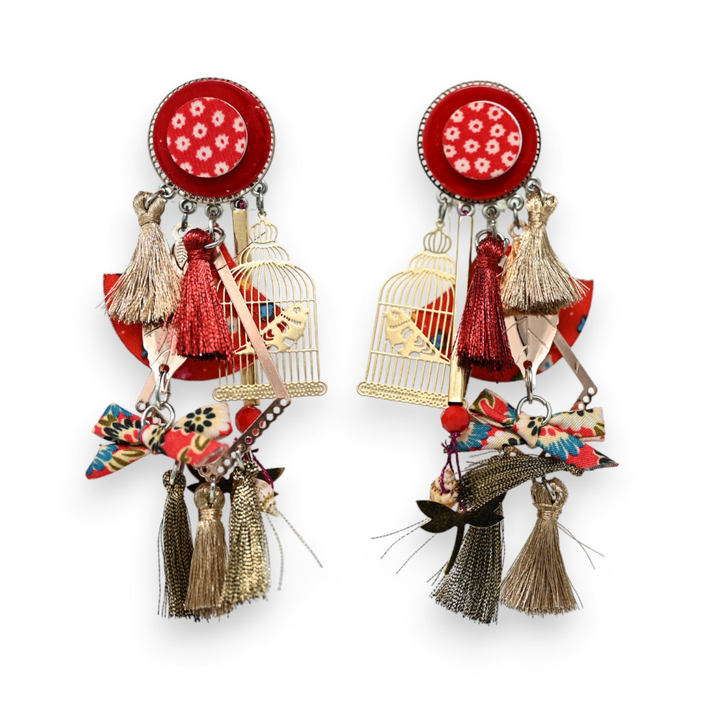 Boucles d'oreilles clip shabby rouge
