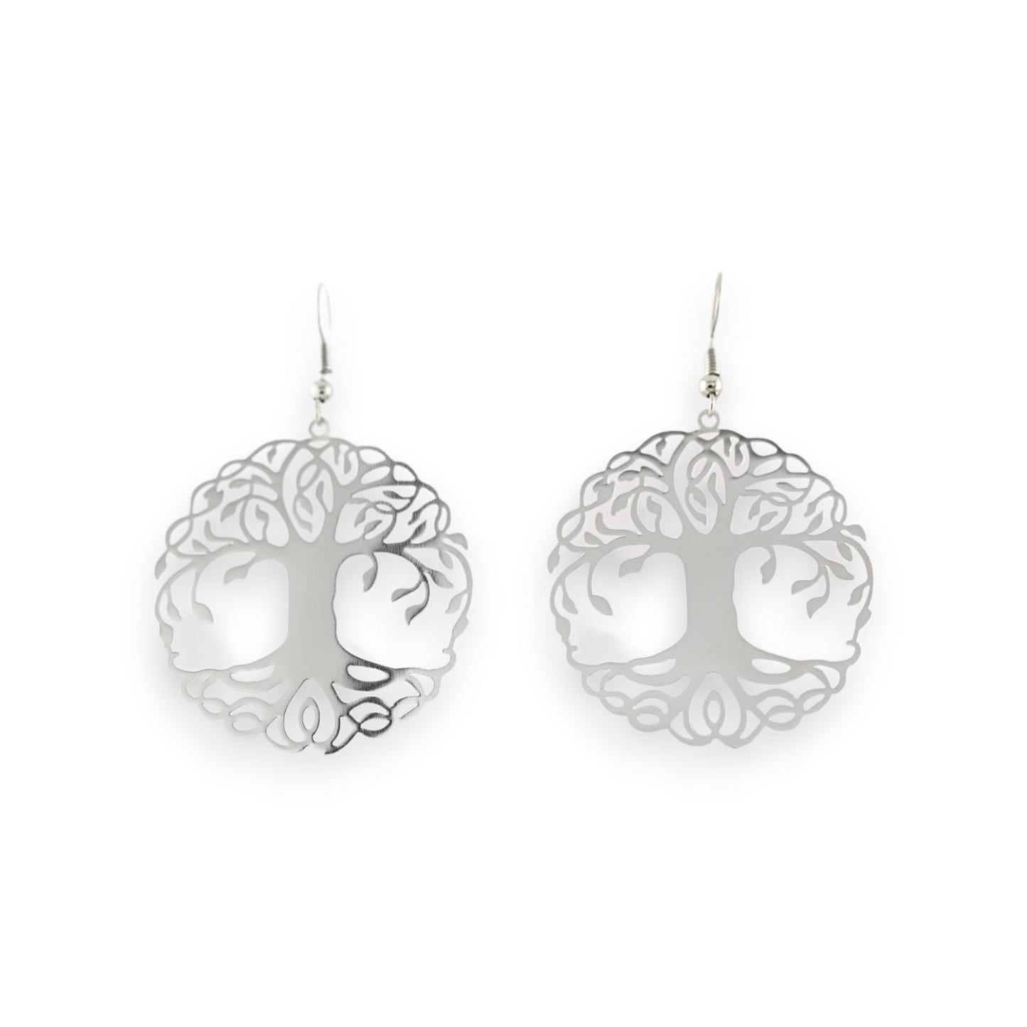 Boucles d'oreilles en métal argenté motif arbre de vie