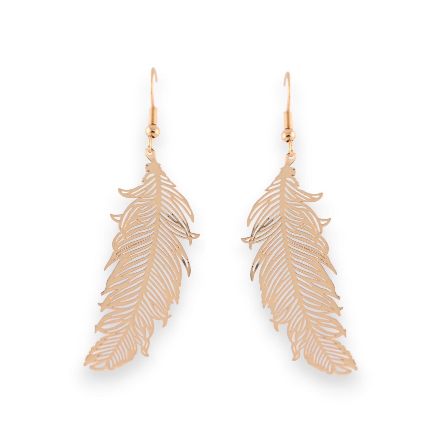 Boucles d'oreilles en métal doré motif plume