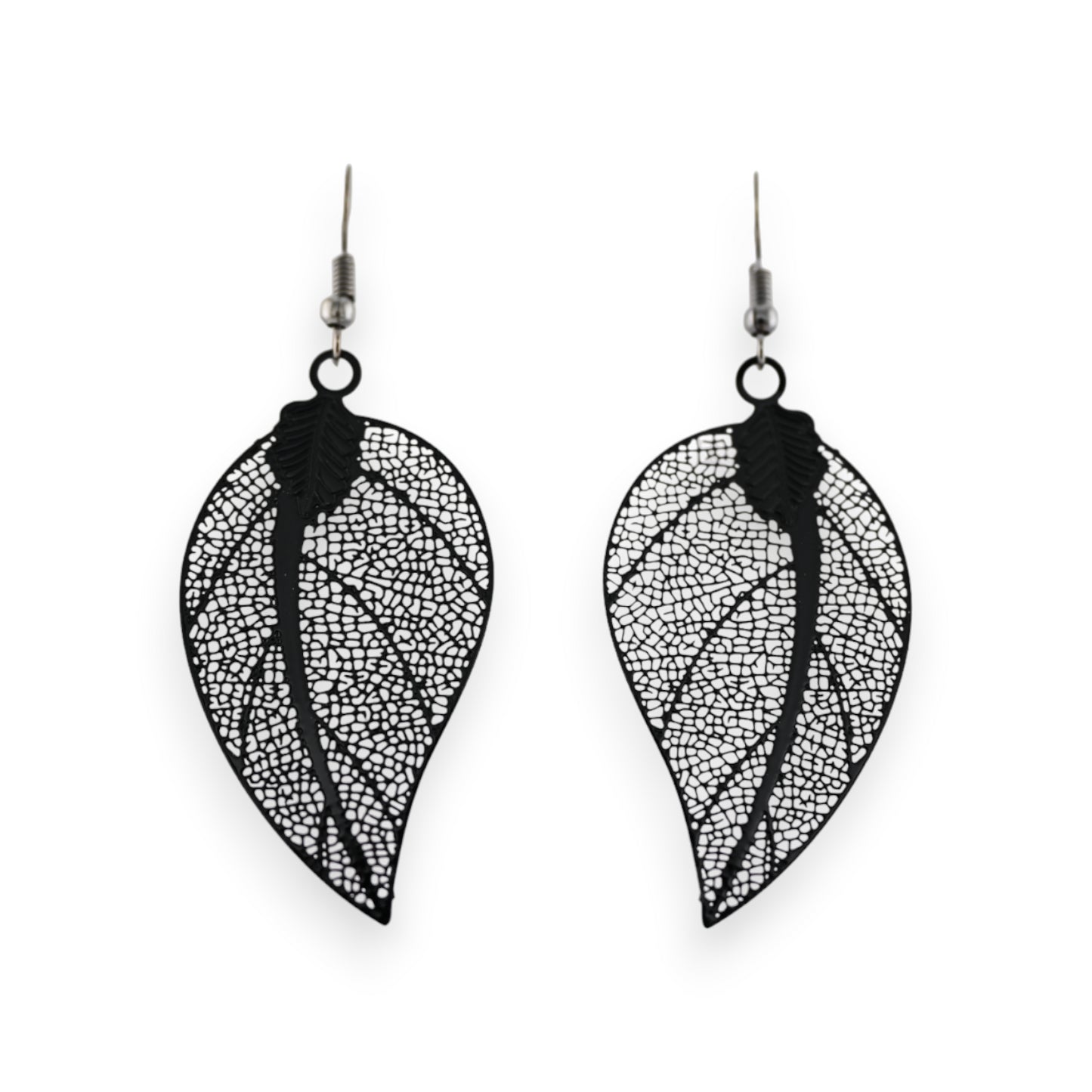 Boucles d'oreilles en métal noir motif feuille