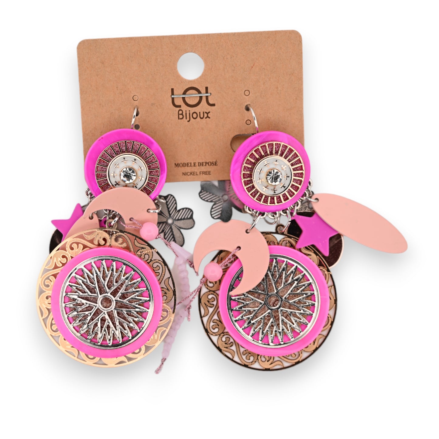 Boucles d'oreilles fantaisie breloques nuance de rose