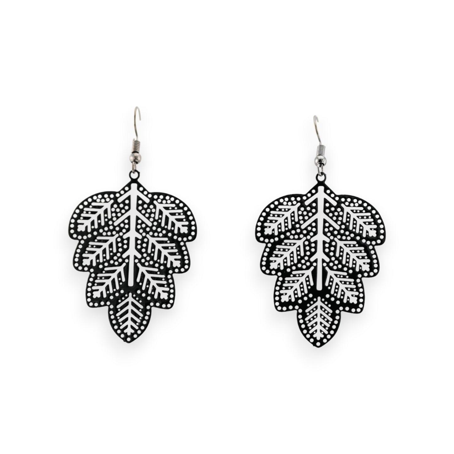 Boucles d'oreilles feuilles dentelle métal noir