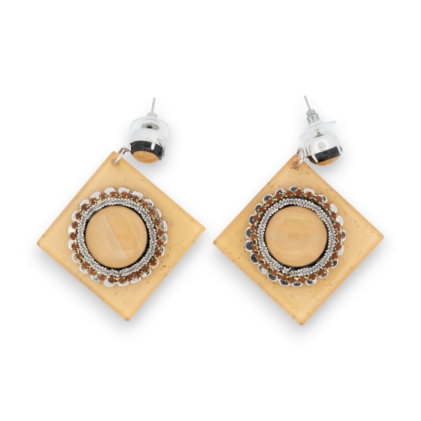 Boucles d'oreilles géométrique effet ambre et argentées