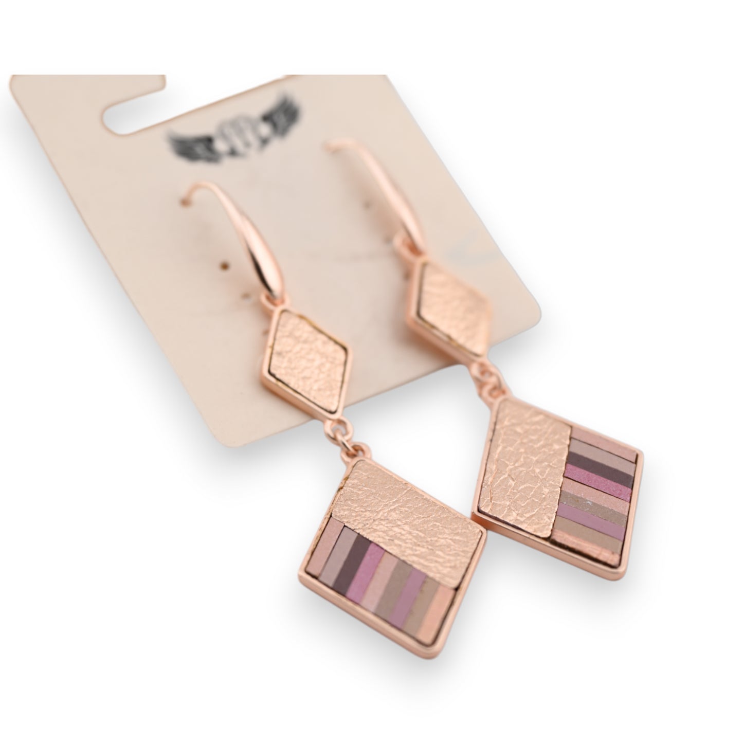 Boucles d'oreilles pendante géométrie losange couleur doré rose