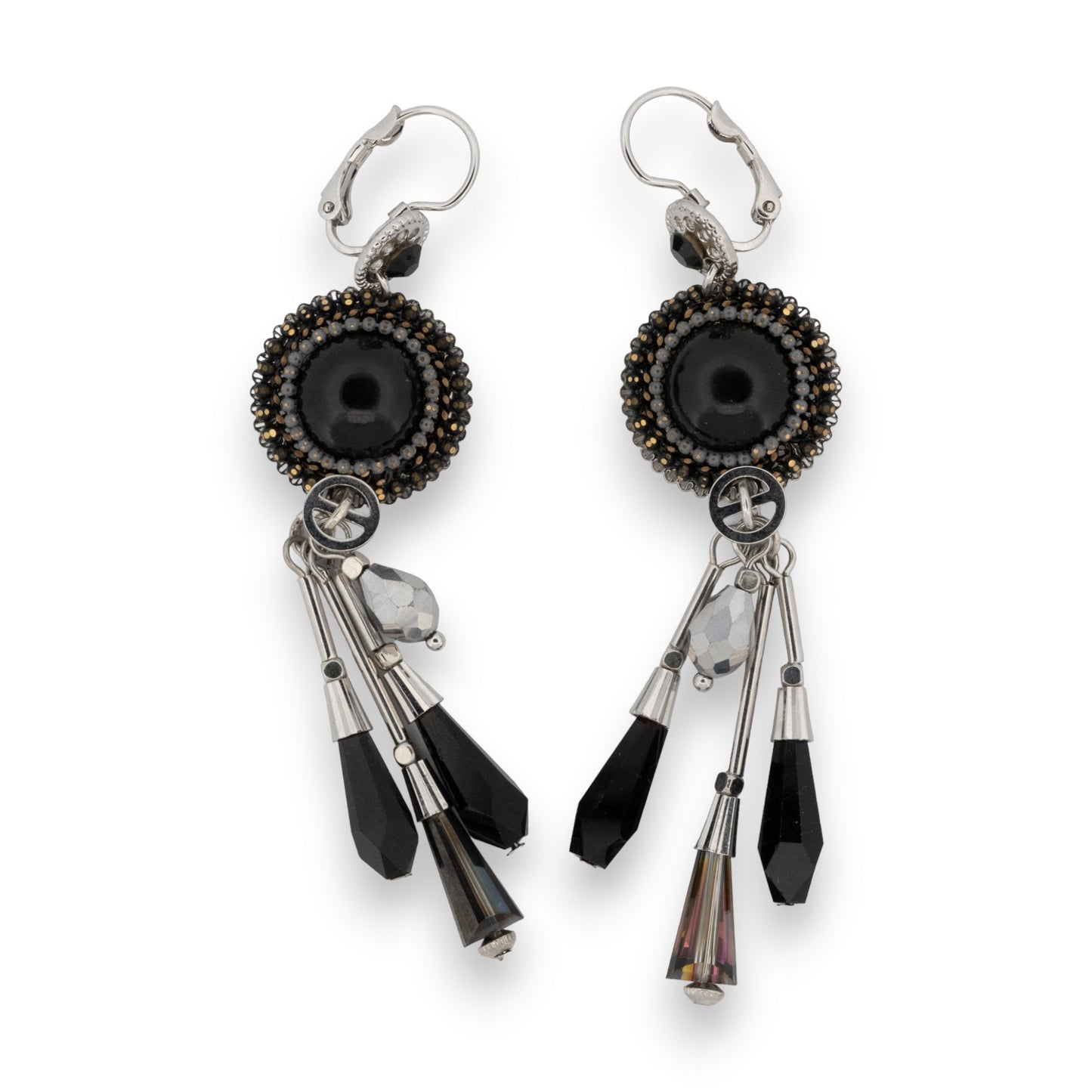 Boucles d'oreilles pendantes couleur argentée et noire