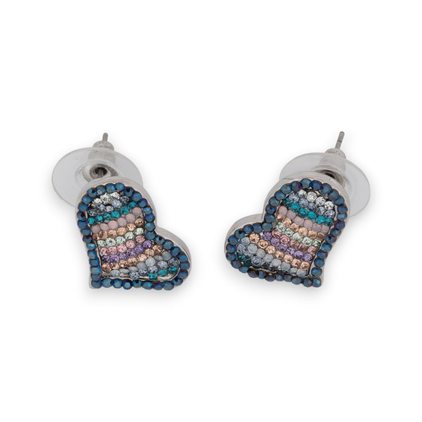 Boucles d'oreilles cœur en strass multicolore