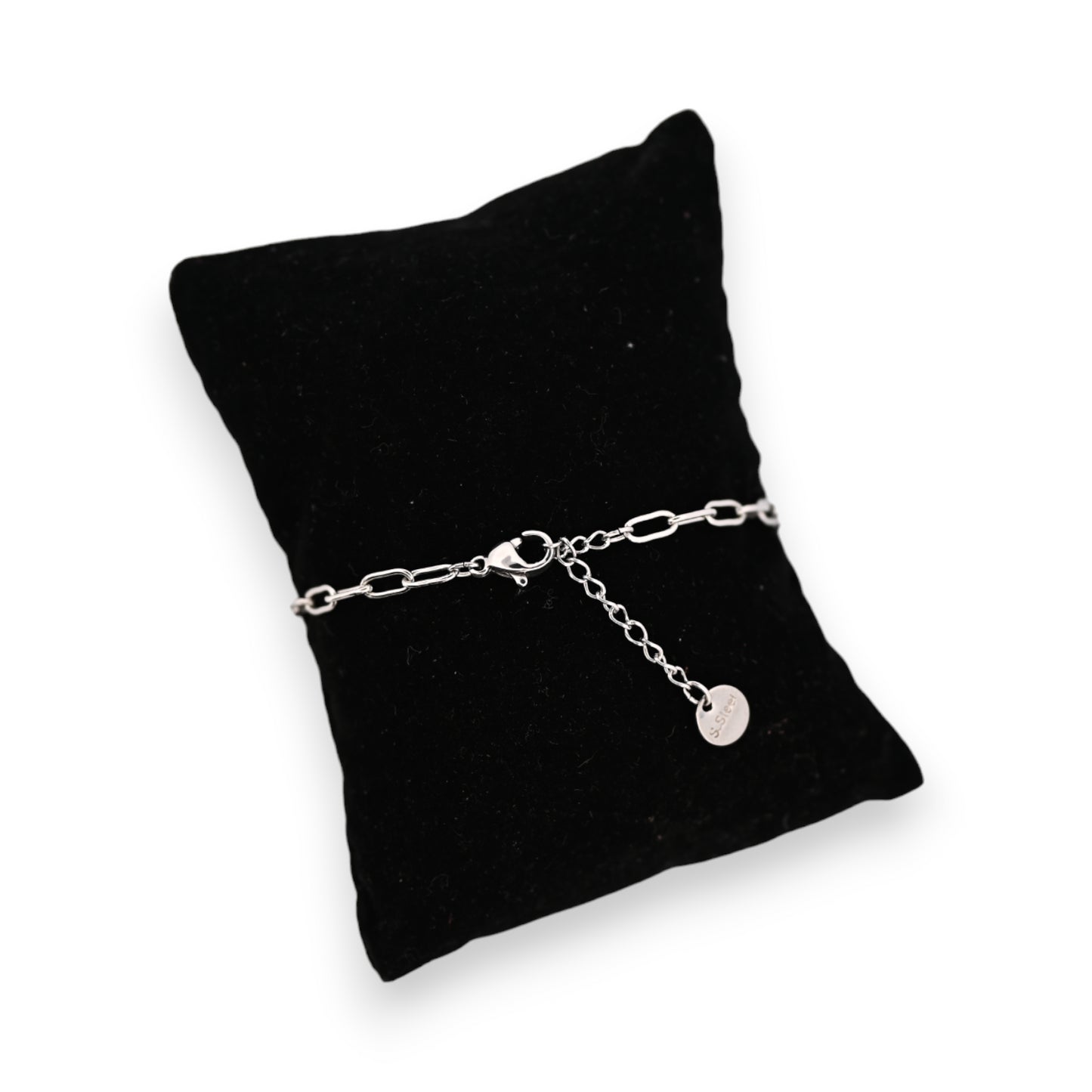 Bracelet acier argenté breloque strass coeur