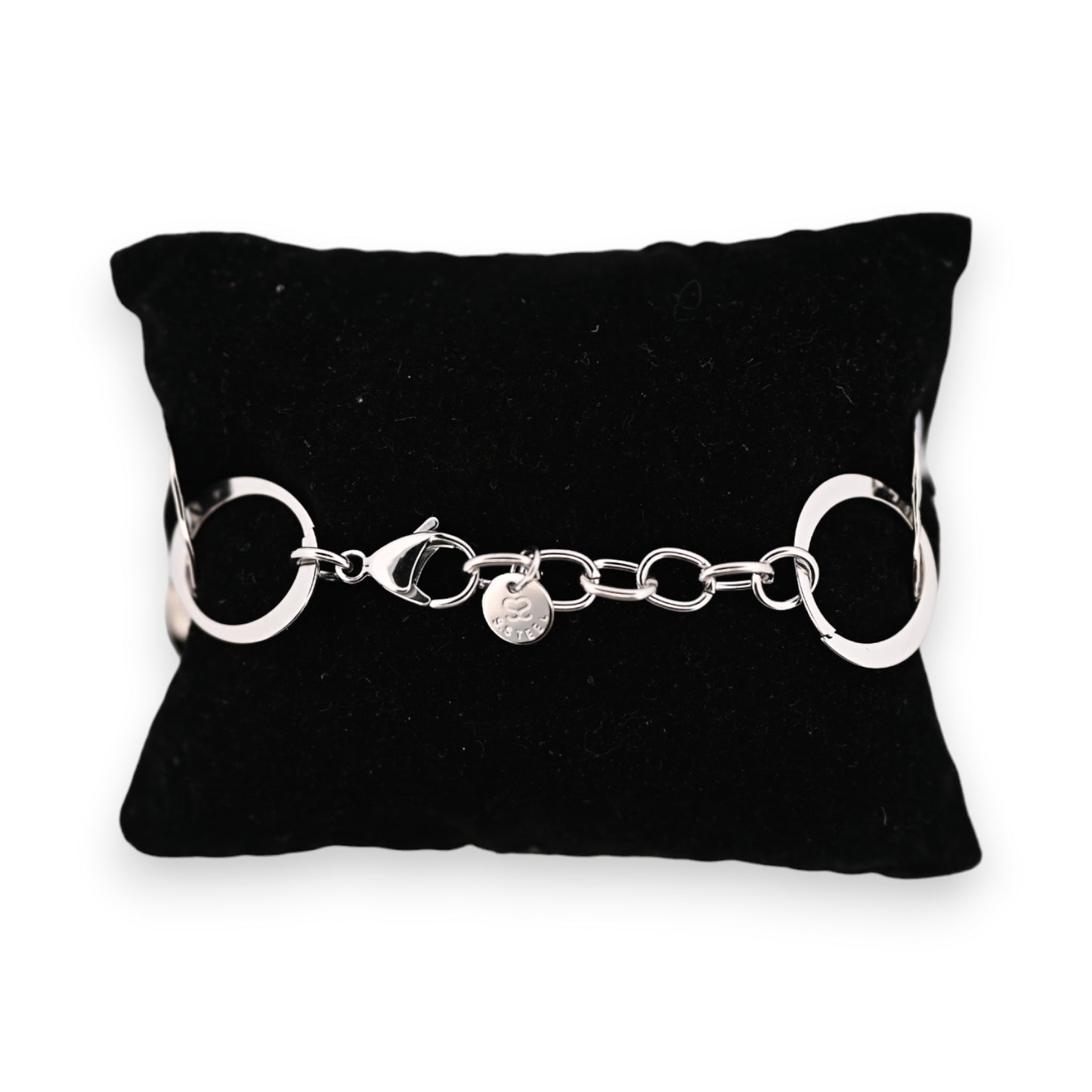 Bracelet acier argenté grosse mailles fantaisies