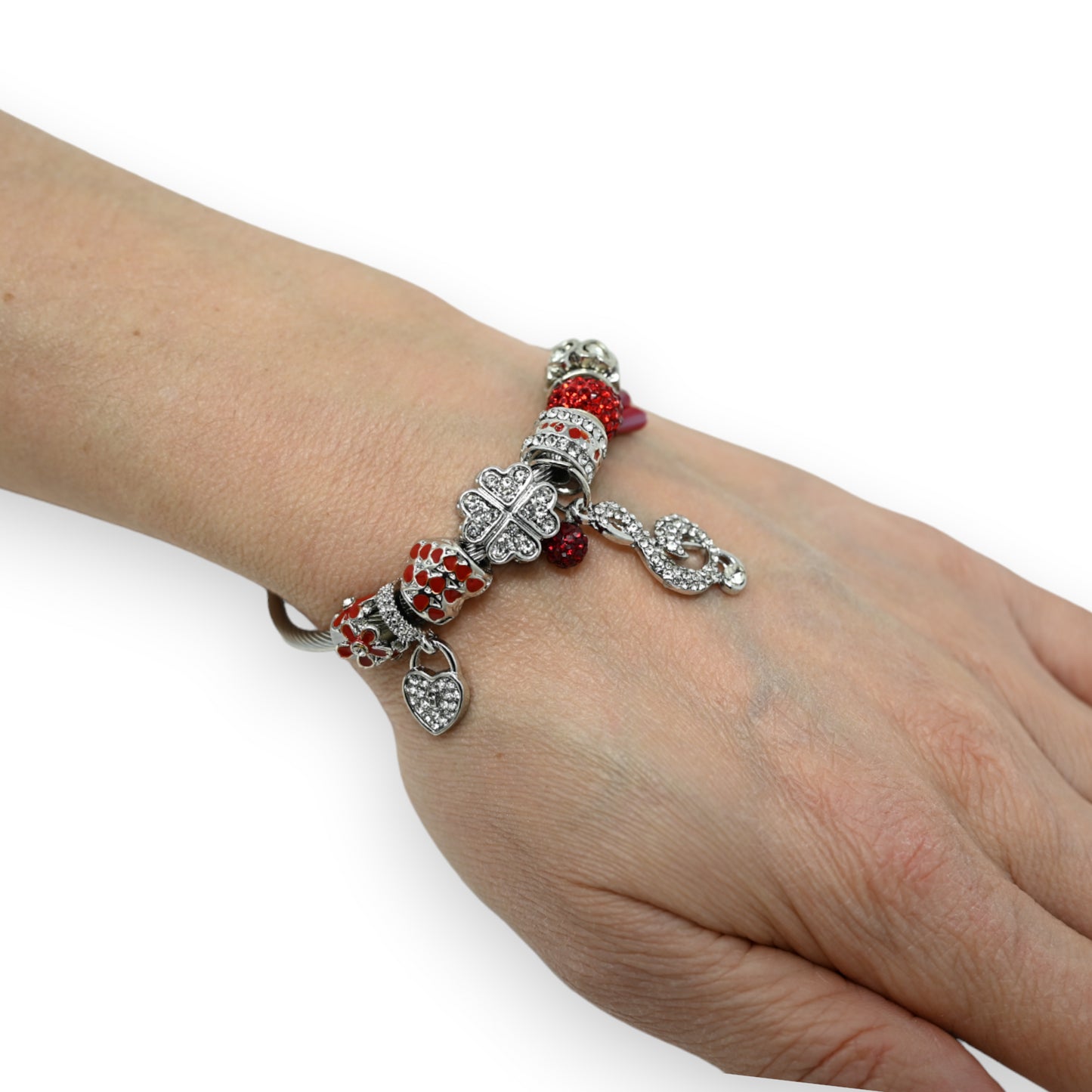Bracelet charms rigide argenté et rouge clé de sol