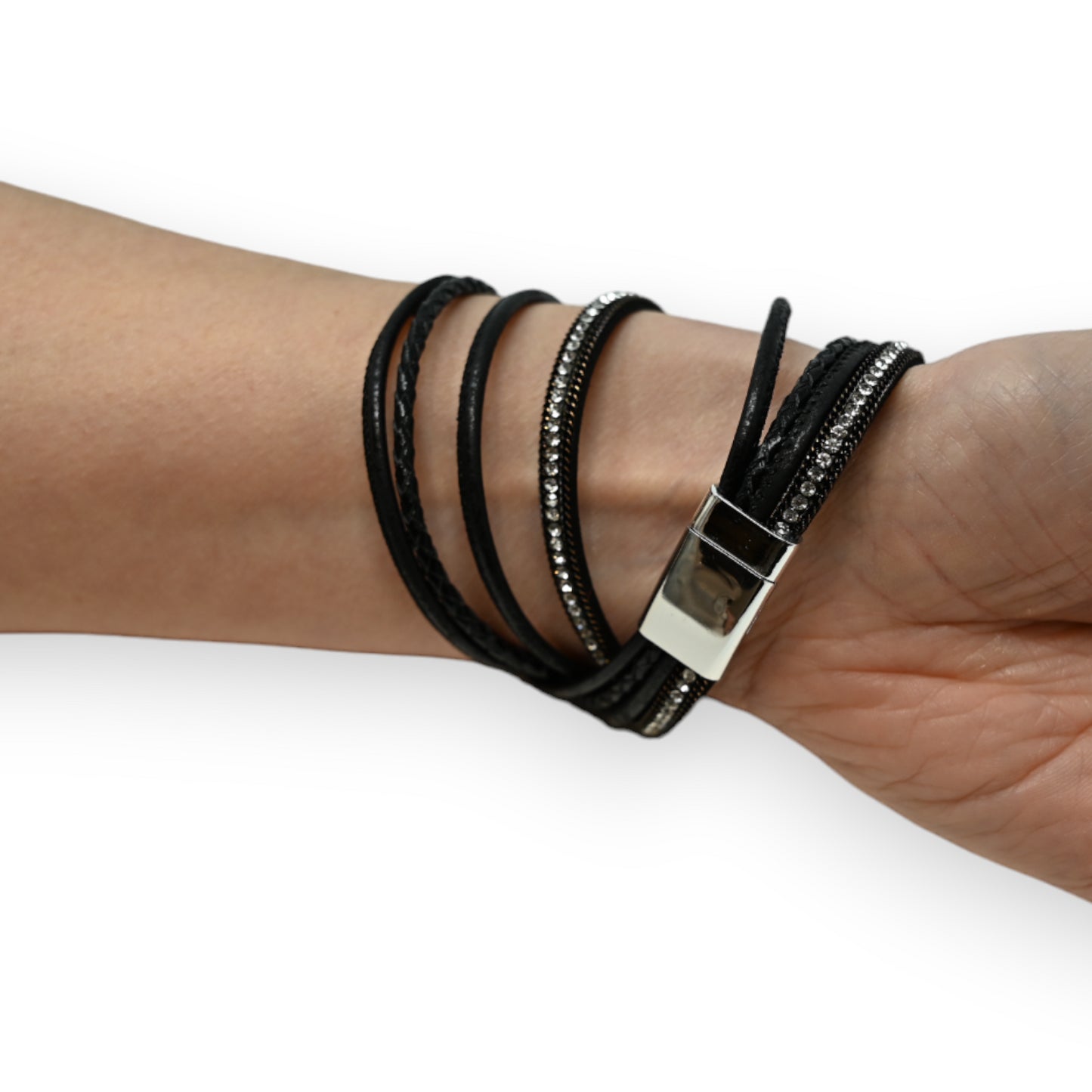 Bracelet double noir clous et strass