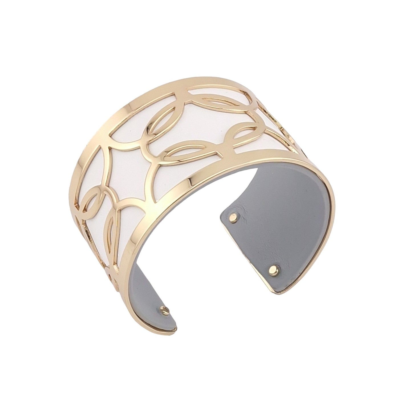 Bracelet machette large finitions dorés simili cuir blanc et gris