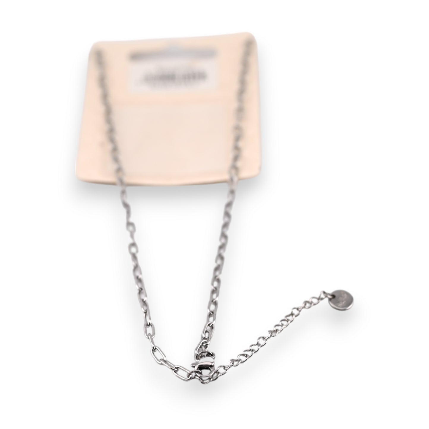 Coller acier argenté médaillon strass et petit coeur